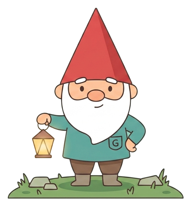 The GnomeOwner mascot holding a lantern